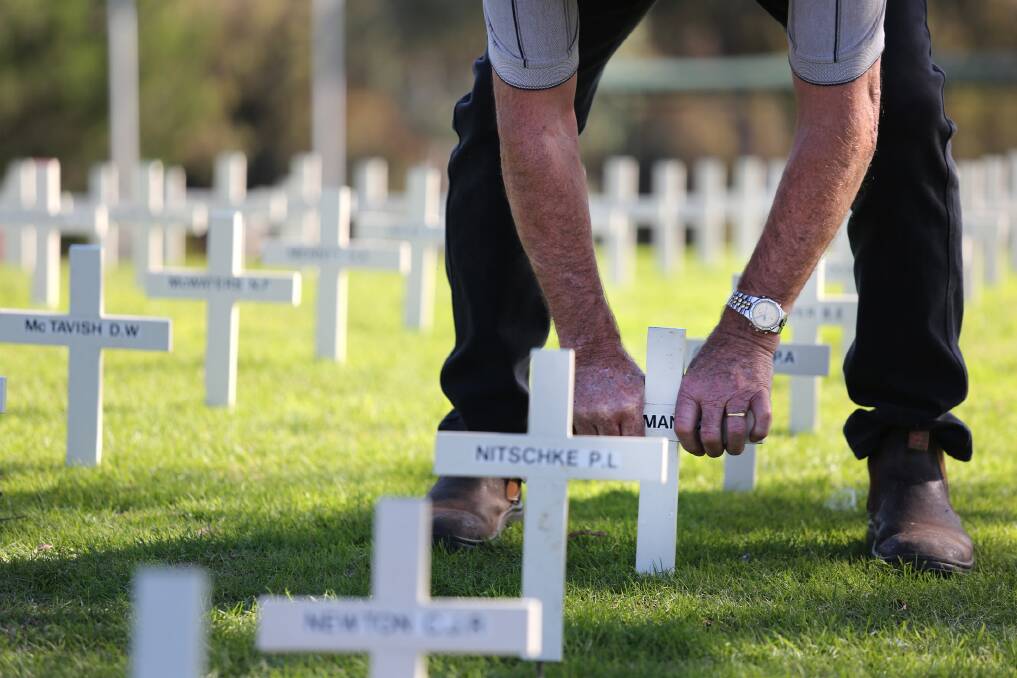 Horsham RSL Ed Taig helps prepare for Anzac Day. Picture: THEA PETRASS
