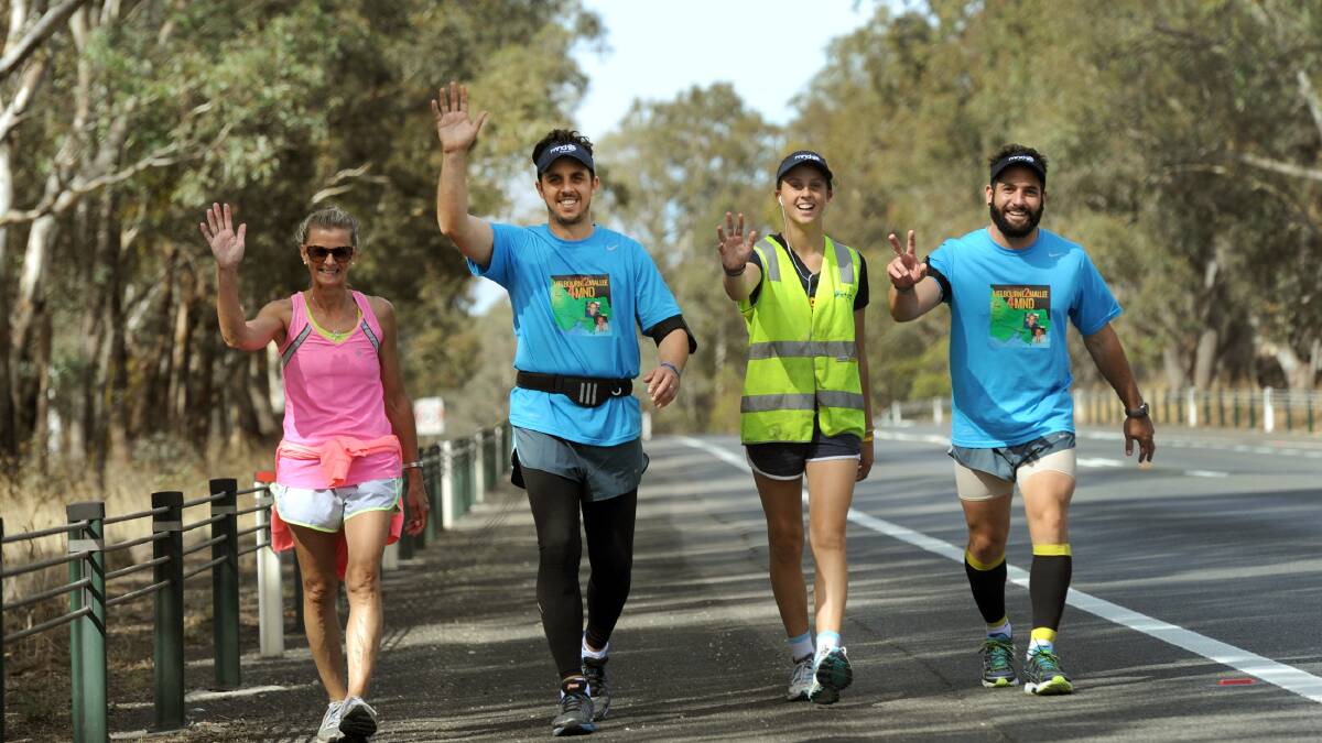 Sharon Kenna, Tim Solly, Maddie Solly and Matt Sofoulis on their way from Ararat to Stawell on Sunday. Picture: PAUL CARRACHER