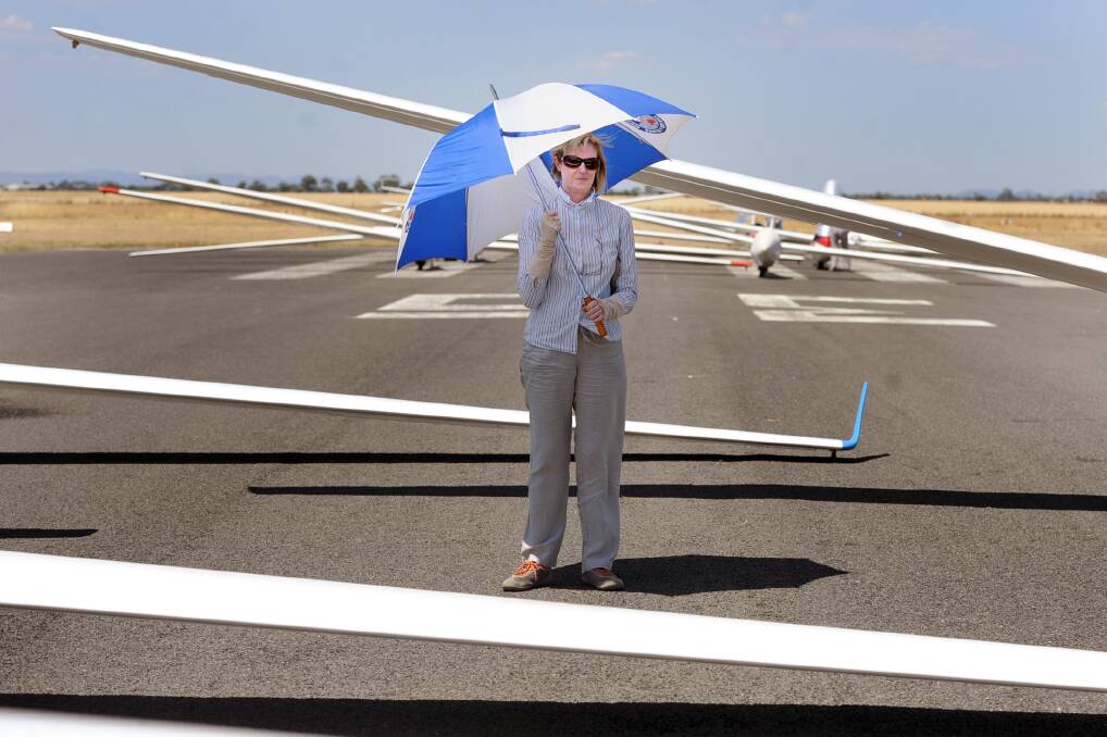 COOL: Waikerie's Lyn Spencer-Cole stays protected from the heat during the Horsham Week Gliding Competition.
