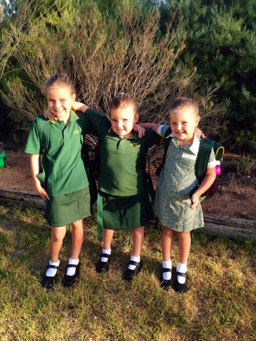 Sisters Isobelle, Lilly and Maya Schorback starting grades four, two and prep respectively at Dimboola Primary School.