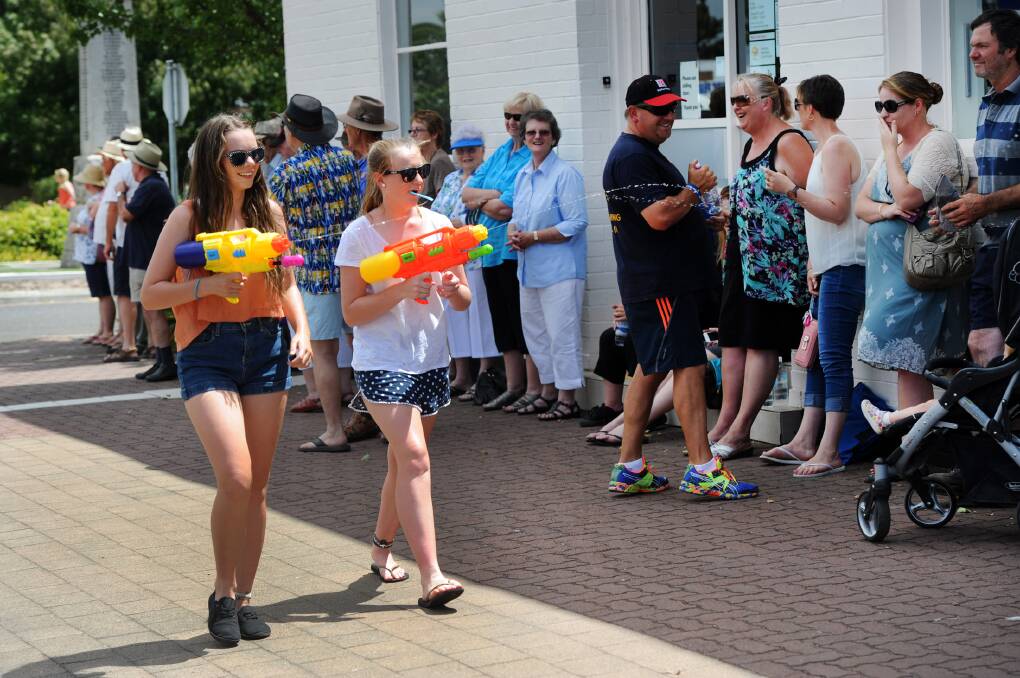 FEBRUARY: Dana Clutterbuck and Jade Cranage keep spectators cool at Edenhope's Henley on Lake Wallace parade.