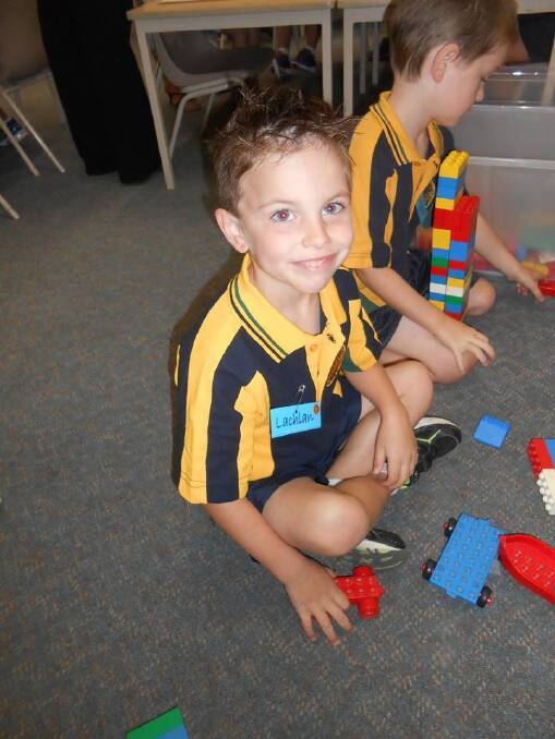 Lachlan Ridge on his first day of prep at Horsham West Primary School.