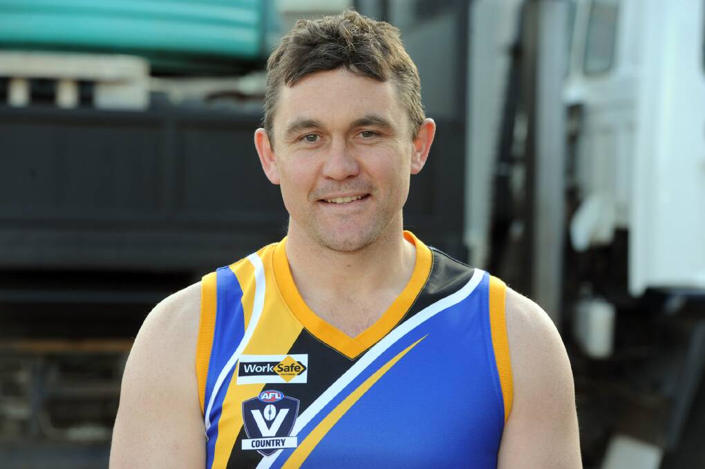 FRESH LOOK: Incoming Natimuk United senior coach Simon Brearley models the club's new jumper for 2015.