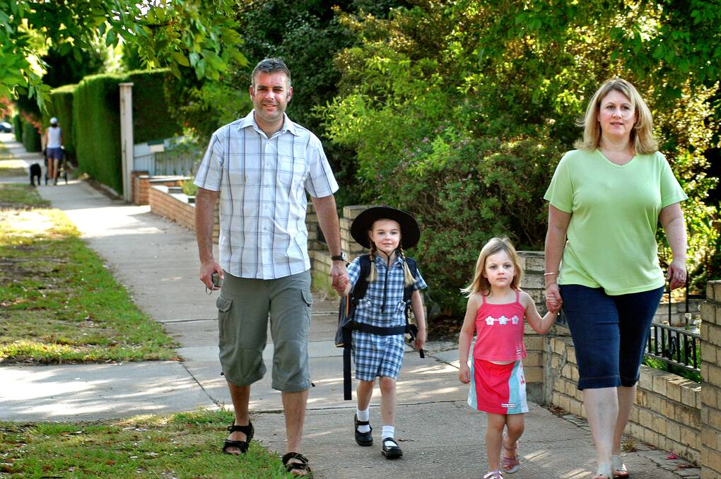 2005: Murray, Madeline, Sophie and Melissa Trudel stride out on the way to the first day of school at Horsham West Primary School.