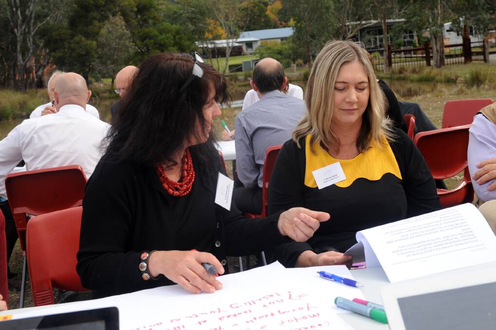 West Wimmera Shire Mayor Annette Jones and Hindmarsh Shire Councillor Wendy Robins talk things over at the Rural Councils Victoria Rural Summit in Halls Gap. Picture: SAMANTHA CAMARRI