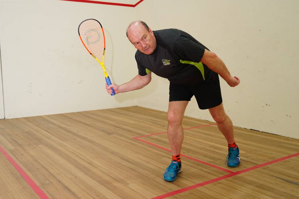 WATCHFUL: Horsham's Peter Miller practises before the Victorian Masters Squash Association tournament comes to Horsham. Picture: CONTRIBUTED