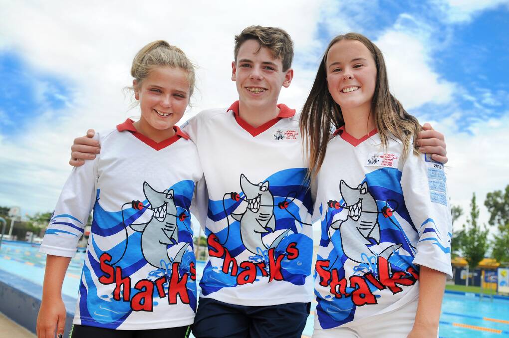 READY: Lily Bolton, Matthew Ough and Montanna Connelly are ready for the Victoria Country Swimming Championships at the end of the week. Picture: AYESHA SEDGMAN