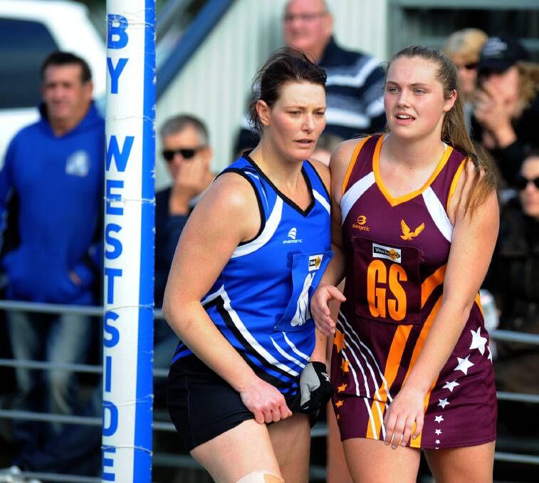 DEFENCE: Burras' Paula Weidermann guards Ella Bibby during her side's qualifying final. The Burras defence faces a tough job against the Demons. Picture: PAUL CARRACHER