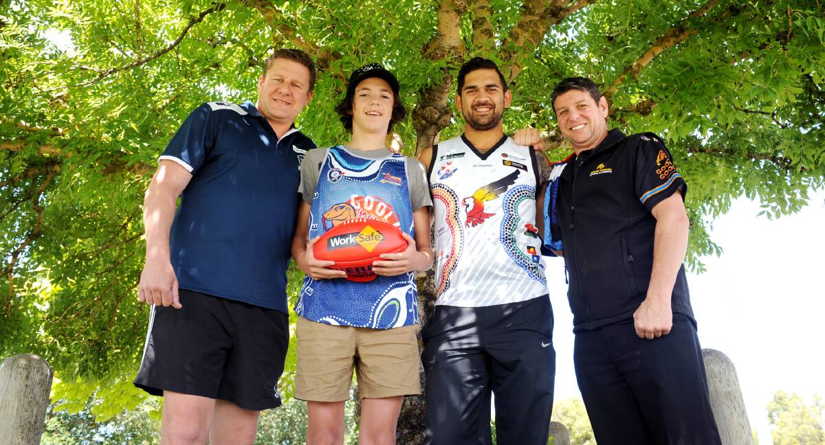 KICKSTART: AFL Vic Football Development Manager Jason Muldoon, Max Coleman, Goolum Goolum Youth Engagement Officer Jacob Cooke-Harrison, Gollum Goolum Health and Wellbeing Manager Dean O'Loughlin were excited in the lead up to the trial day. Picture: OLIVIA PAGE