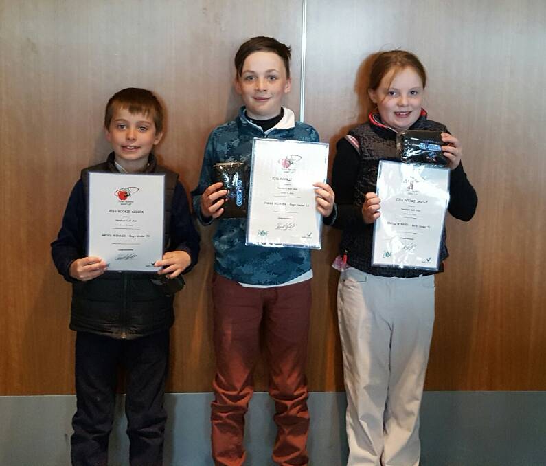 WINNERS: Alex Cannard, Tom York and Izabella McIntyre were the winners at the Horsham Stuart Appleby Junior Golf Golf Club Rookies Tournament. Picture: CONTRIBUTED