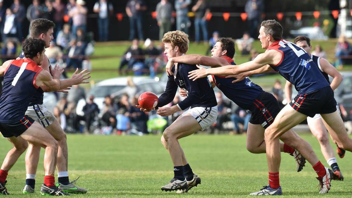 FINE GAME: Charlton's Thomas Finlay with the ball. Finlay kicked two goals and was the AFL Central Victoria medallist. Picture: NONI HYETT