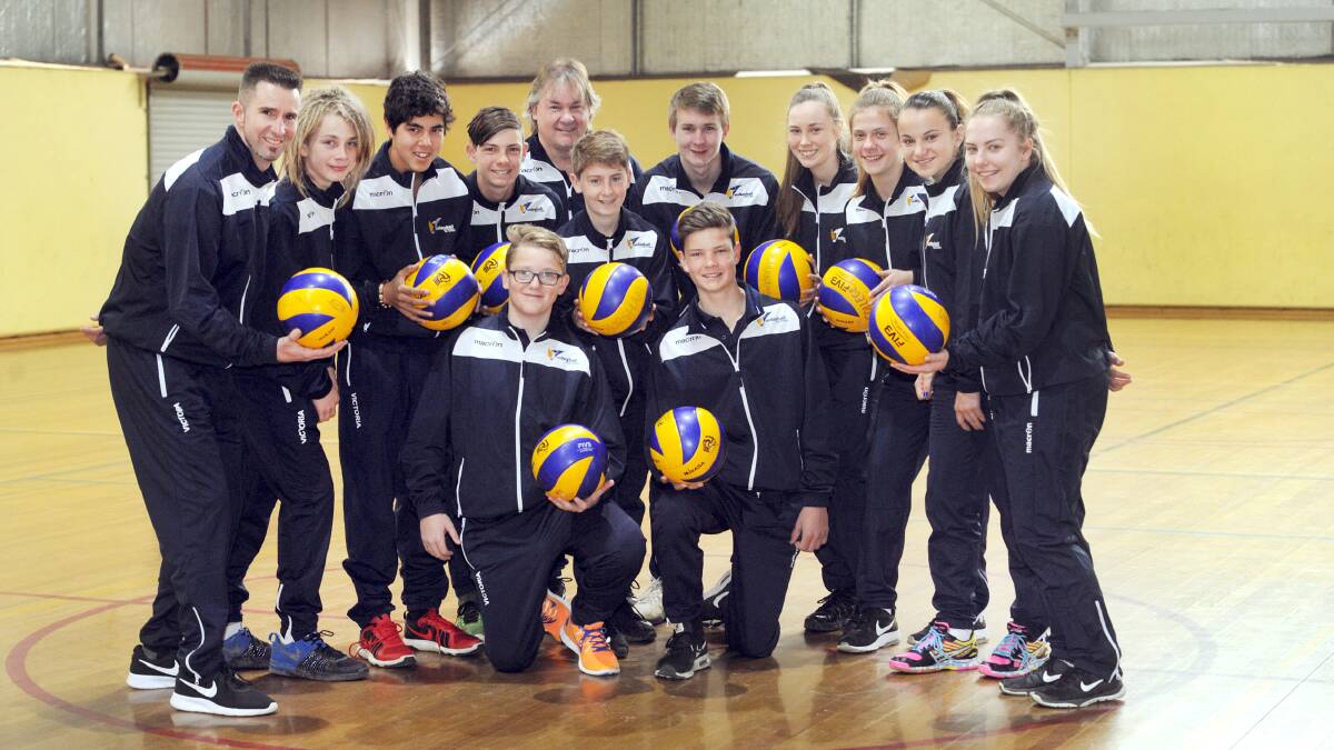 Wimmera volleyball players and coaches heading to national titles in Queensland, front,  Alex Barber, Jordan Weidemann; back, Tim Popple, Will Saligari, Will Brennan, Aiden O'Connor, David Berry, John Kearns, Jayden McQueen, Chloe Brown and Laelah Robertson,  Cleo Baker, Kara Johnson. Absent, Eadie Garth-Lindsay and Otto Maroske.