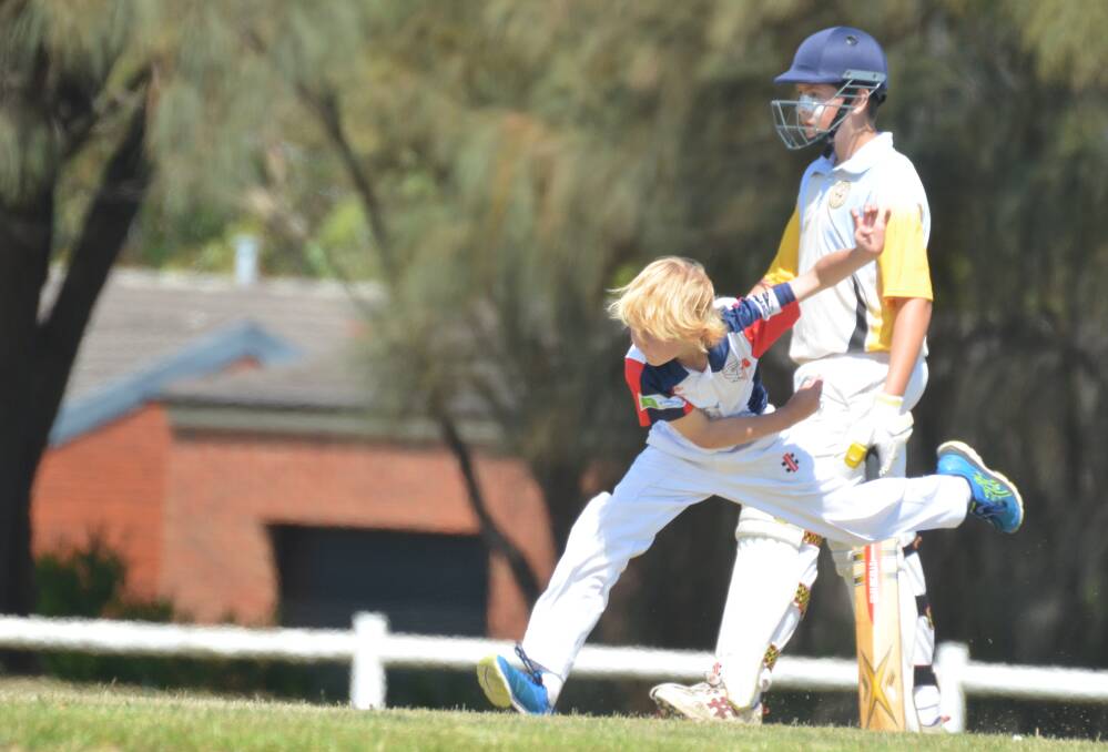 DELIVER: Jackson Hoffman lets rip for Horsham against Portland on Monday afternoon. The 11-year-old claimed 1-7 off two overs in the match. Picture: CONTRIBUTED