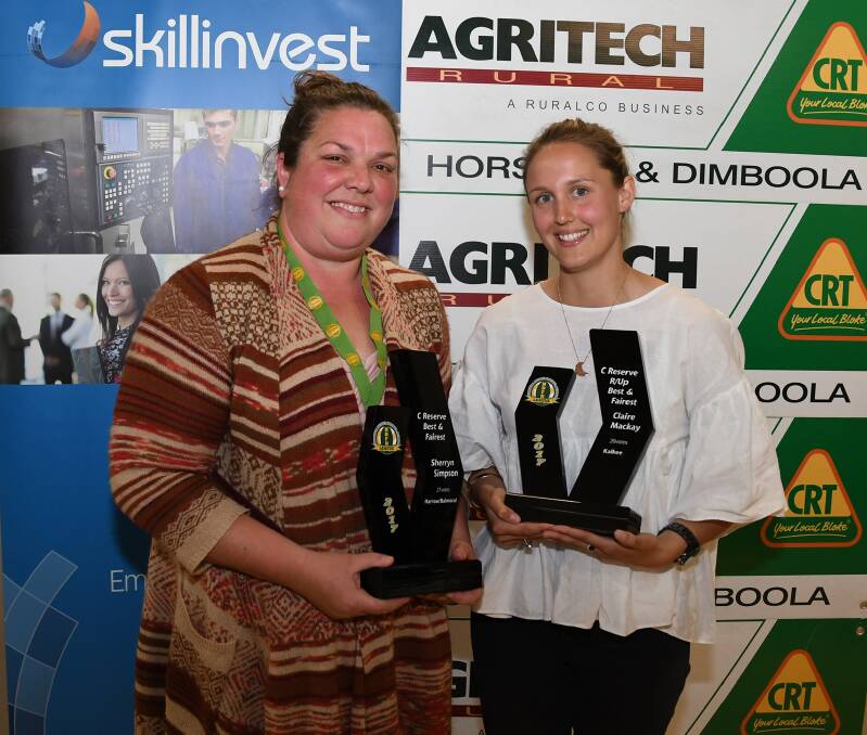 BEST: C reserves best and fairest Sherryn Simpson with runner-up Claire Mackay, Kalkee. Picture: SAMANTHA CAMARRI