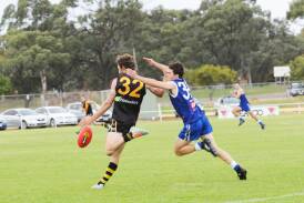 TACKLE: Darby Harrison lunges to apply pressure against Sea Lake-Nandaly earlier this season. The Royal Blues will need to maintain pressure and kick straight on Saturday. Picture: BULOKE TIMES