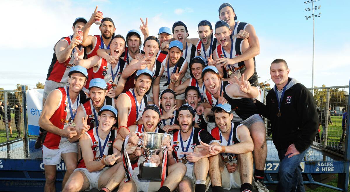 MAKE IT TWO: The Horsham Saints went back-to-back in the Wimmera Football League by defeating Minyip-Murtoa in September's grand final. Picture: PAUL CARRACHER