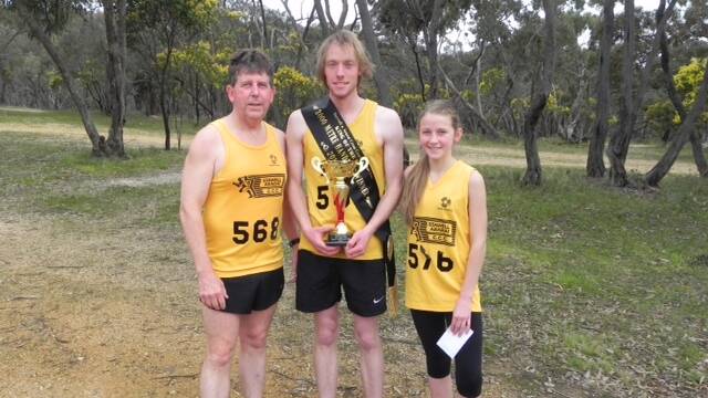 WINNERS: Peter Gibson, Simon Gallagher and Emma McCready after the Ararat Cross Country Club's King of the Hill race on the weekend.