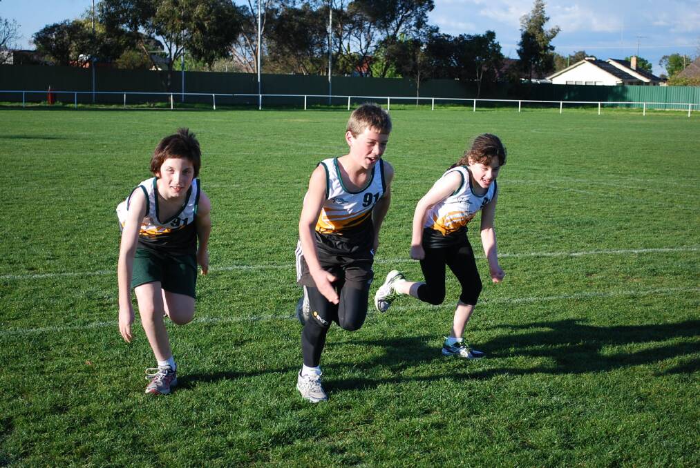Horsham Little Athletics runners Hugh Taylor, Darcy Edgerton and Eloise Wills are excited for the upcoming season. Picture: CONTRIBUTED