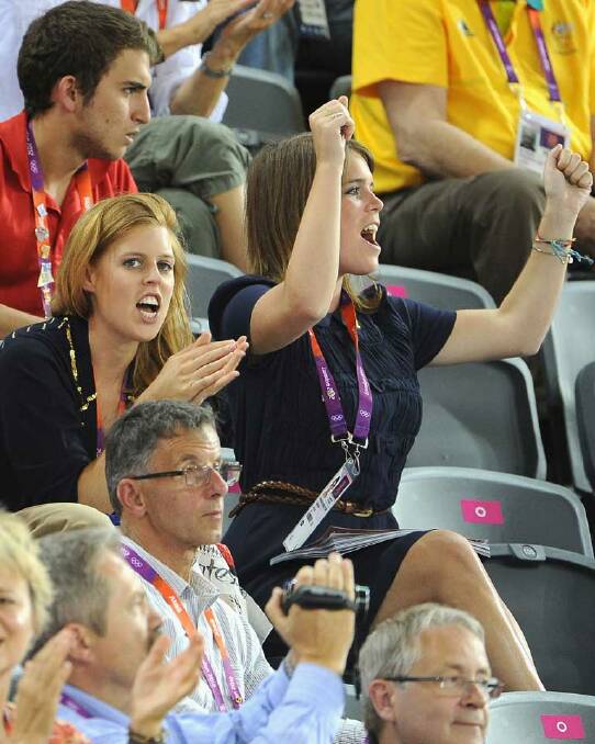 Princesses Eugenie and Beatrice are consumed by Olympics spirit as they cheer Team GB at the velodrome.
