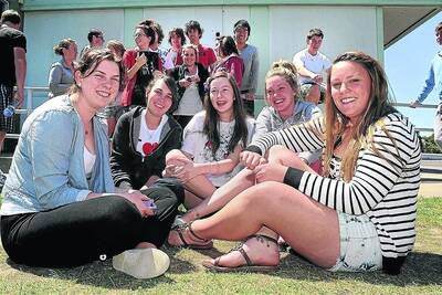 STILL SMILING: St Brigid�s College year 12 students take a break after their English exam. From left, Phebbe Phillips, Carly Watkins, Sophie Barnett, Emily McMaster and Ashleigh Magor.