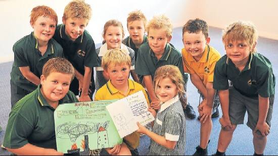 HEARTFELT: Willaura Primary School students, from front left, Bailey Townsend, grade 4, Cooper Heard, grade 2, and Louise Millera, grade 2, sent cards to the Mail-Times Jamie North is absent. Standing are Adam Haslett and Mitchell Byron, grade 4, Kate Millera, grade 2, Aaron Byron, grade 2, Ben McInnes, grade 4, Scott Evans and Same Skubnik, grade 2, who sent cards to many bushfire-affected areas.
