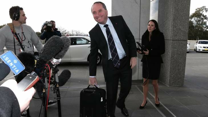Incoming Member for New England, Barnaby Joyce, arrives at Parliament House last month. Photo: Alex Ellinghausen