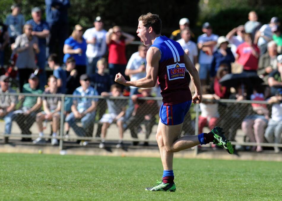 Horsham's Jake Lloyd celebrates a goal during Saturday's WFL grand final at Stawell. Picture: PAUL CARRACHER