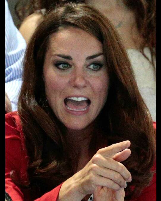 A look of panic from the Duchess of Cambridge at the swimming finals in London.