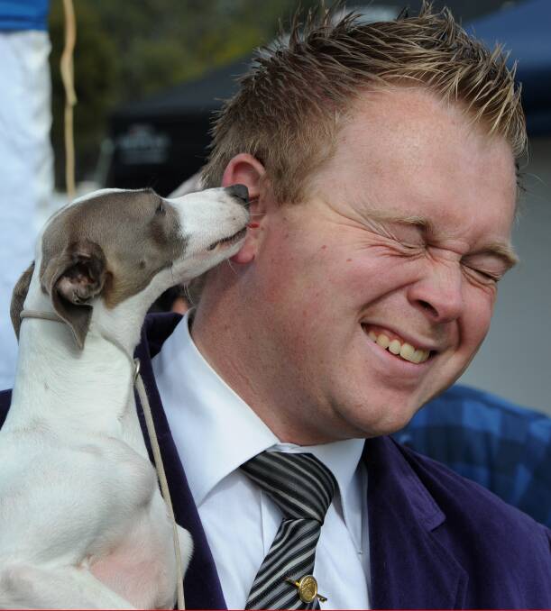 Adam Davidson with Italian greyhound Blue at Horsham Wimmera Kennel Club’s annual championship show at Horsham Showground at the weekend. Picture: PAUL CARRACHER