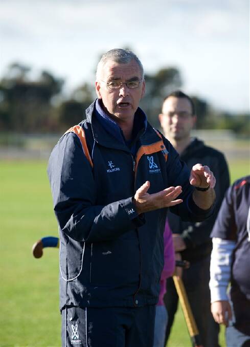 TIPS: Four-time Olympian Jim Irvine addresses a hockey clinic in Horsham yesterday. Picture: AMY PYSDEN