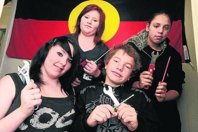 DEADLY: Deadly Ute Project students from back, Emily Claney, 13, Tamika Chester, Maggie Claney, 14, and Jake Walton, 15, will begin doing up a ute in the next two weeks. Picture: KATE HEALY
