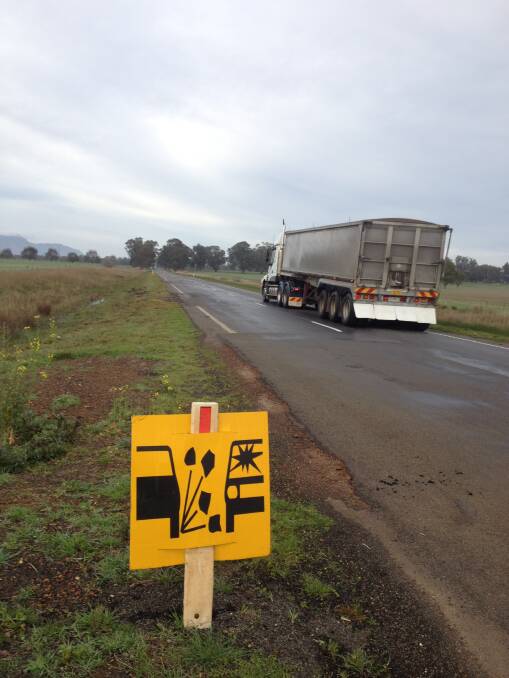 A truck drives on the wrong side of the road on the Henty Highway between Horsham and Hamilton. Picture: DALE MAGGS