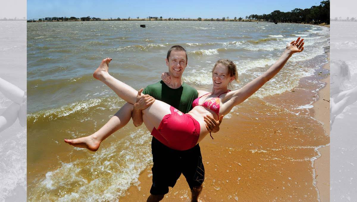 Benen Huntley and Siobhan Huntley, Adelaide, enjoying Green Lake on a 38C day. 