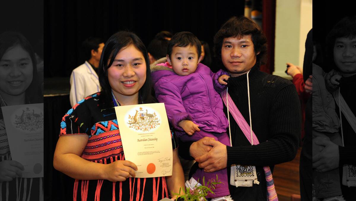 Coreena Moo Dwell with son Savior Ner Moo and husband Tol Tow Lwee Htoo at Nhill citizenship ceremony. 