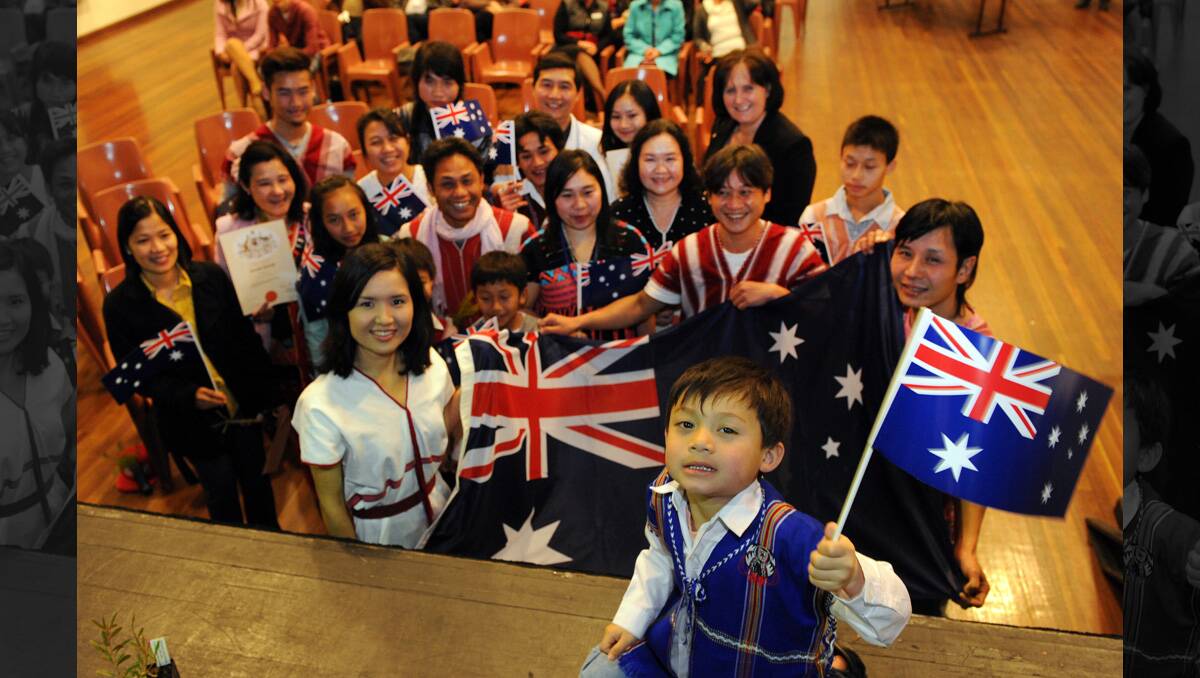 Andrew Klee, 4, welcomes new citizens at Nhill citizenship ceremony. 