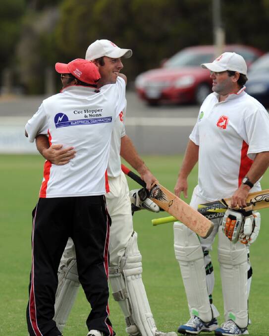 MARCH 2013: Lachie Jones and Mital Viyas celebrate, Homers, Homers v Rup-Minyip A Grade GF. 