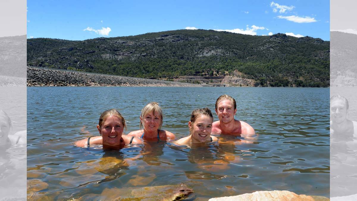 Sacha Pyke, Shirley van Waveren, Sophie Kemp and Cam Pyke enjoying a dip in Lake Bellfield. 