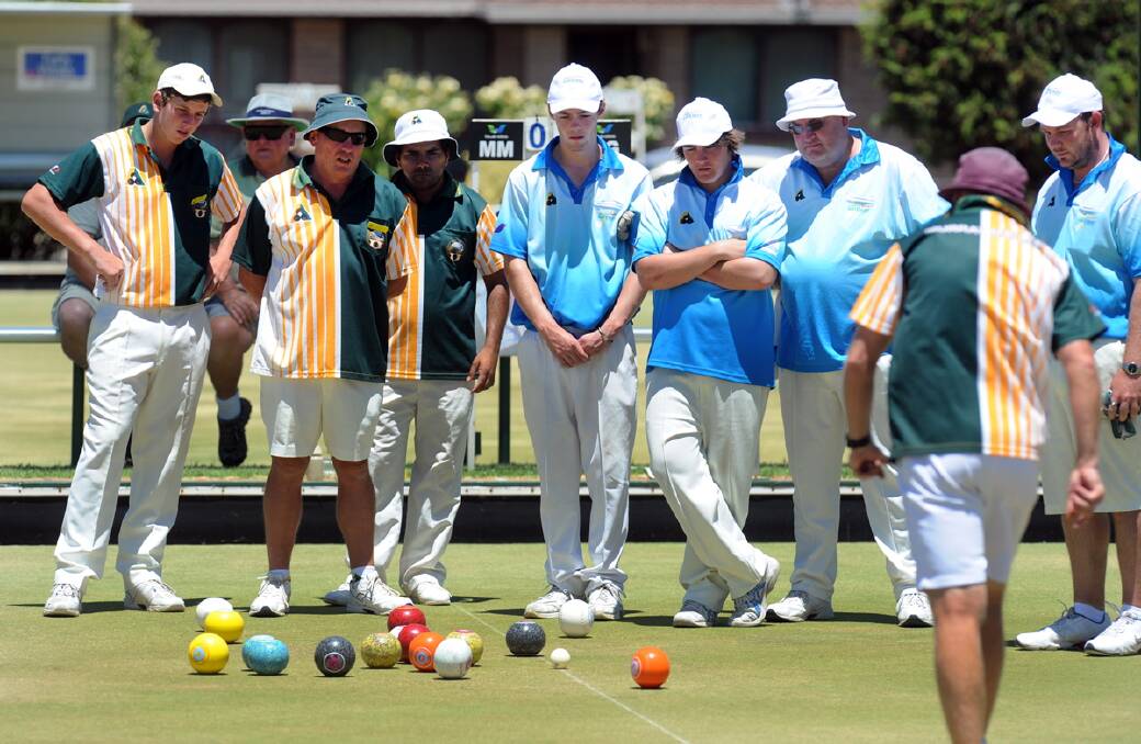 JANUARY 2013: Tight Head, players watch Murray-Mallee's Wes Lewis' bowl in Victoria Men's Region Sides Championship. 