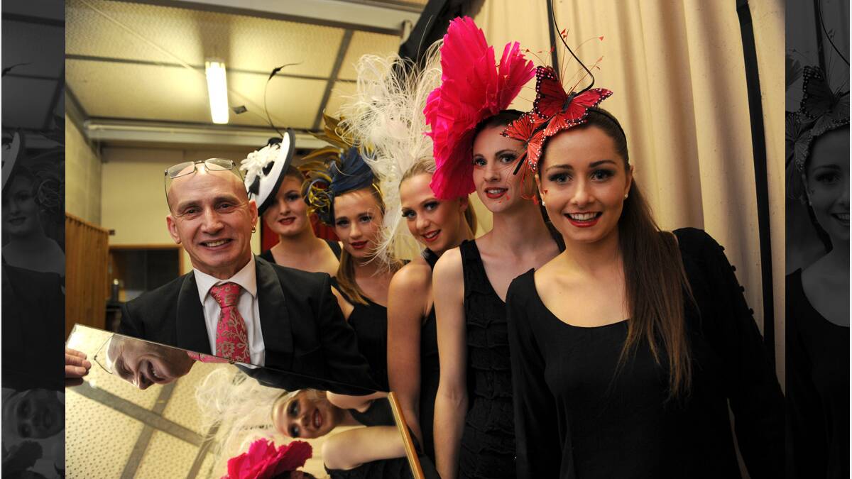 Neil Grigg with models Vienna Harkness, Jasmine Derrington, Marnie Lehmann, Kelsie McClure and Isabella Close. Neil Grigg, James Penrose Fashion Show in Harrow. 