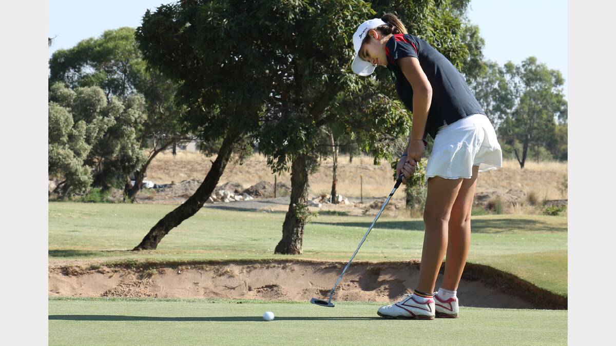 ON THE GREEN: Sophia Cannizzaro, 12, of Adelaide competes in the Victoria v South Australia under-18 golf competition in Horsham. Picture: THEA PETRASS
