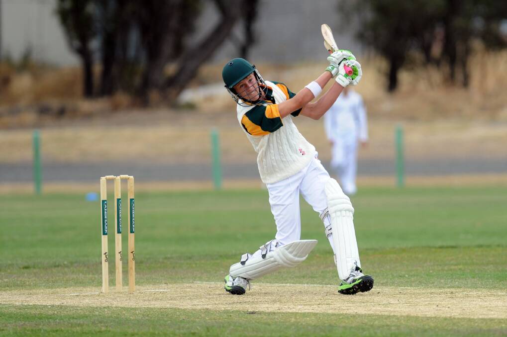 BIG HIT: Wimmera-Mallee all-rounder Joe Reid was in the thick of the action on the opening day of under-15 Horsham Junior Country Week. Picture: PAUL CARRACHER.