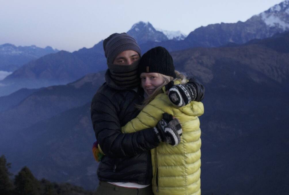 FREEZING: Dan and Emily Lukazsewski brave cold temperatures in Nepal. Picture: CONTRIBUTED