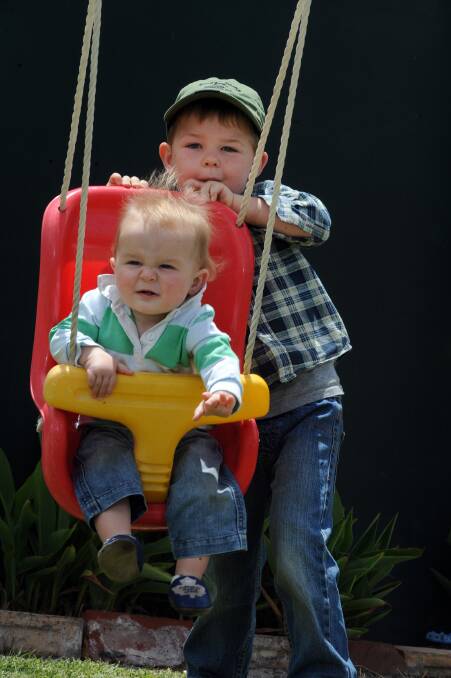 IN VOGUE: Goroke couple David and Georgie Buckley’s sons Sam, 4, and Jack, 1. Jack was the Wimmera’s favourite baby name in 2013. Picture: PAUL CARRACHER