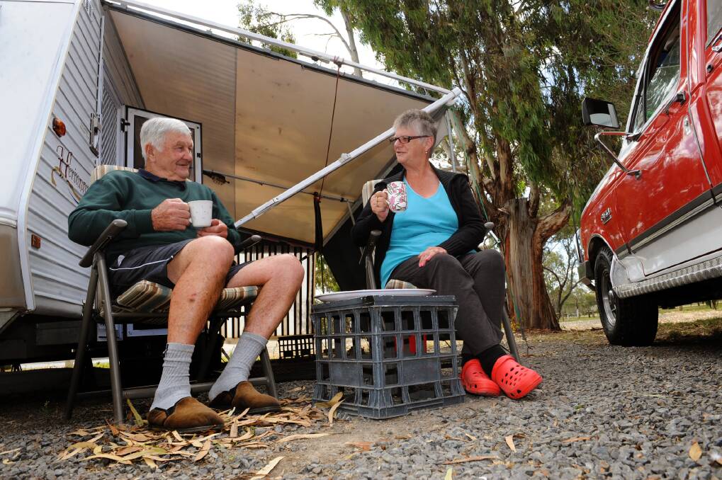 HALFWAY HOME: Elaine and Barry Thomas from Mildura have been at Horsham Caravan Park for about a month and are planning to stay until the end of January. Picture; PAUL CARRACHER