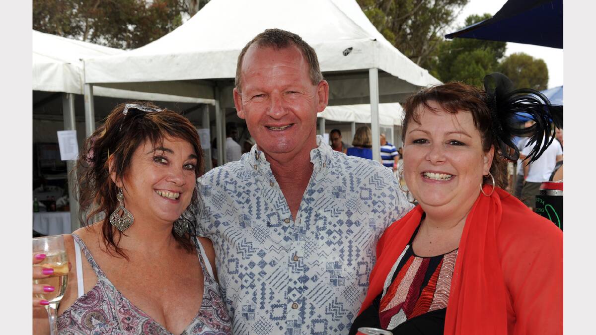 FRIENDS: Cathy Bamford, Jeff Wallis and Bindi Rollinson enjoy time together at the Marma Cup at Murtoa.