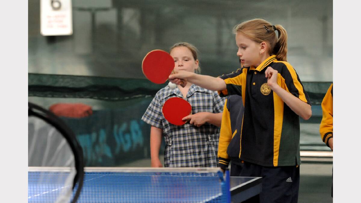 ON THE BALL: Horsham West Primary School grade five pupil Katianna Grosser gives table tennis a try.