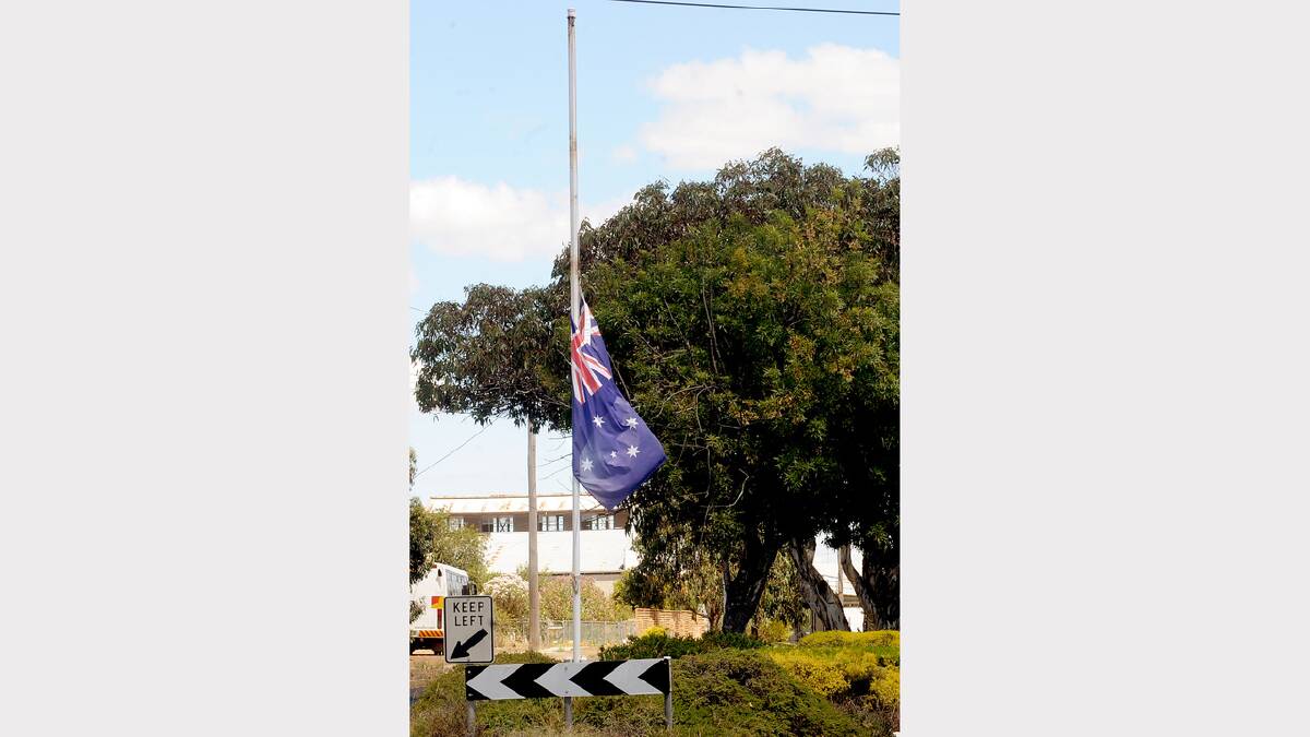 MARK OF RESPECT: A flag in Goroke flies at half-mast after the death of Goroke woman Julie-Ann Trenery-Rogers. Picture: SAMANTHA CAMARRI