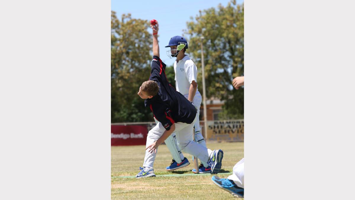 BOWLING ACTION: Horsham's Oscar Goscrobe bowls during the Under-14 Country Week competition at Nhill. Picture: THEA PETRASS