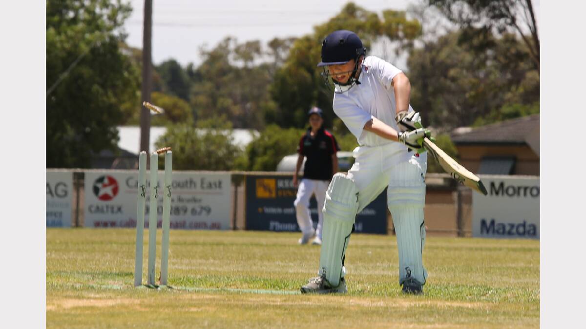 GOT HIM: Nhill's Josiah Mock, 12, during the Under-14 Country Week competition at Nhill. Picture: THEA PETRASS