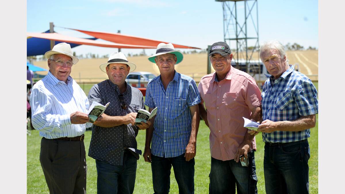 READY TO RACE: Nhill's Mick Rabins and Neville Schilling, Lorquon's Lenny Schneider, Netherby's Steven White, and Nhill's Mick Lynch assess the races at Nhill Cup.